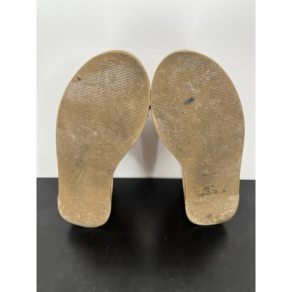 Y2K Vintage Wedge Sandals 5 Tan Leather Chunky Platform Wooden Block Heel Cutout
